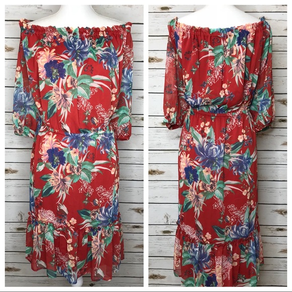 🎈AVA & VIV Red Floral 3/4 Sleeve Flowy Plus Size 2X - Picture 2 of 8